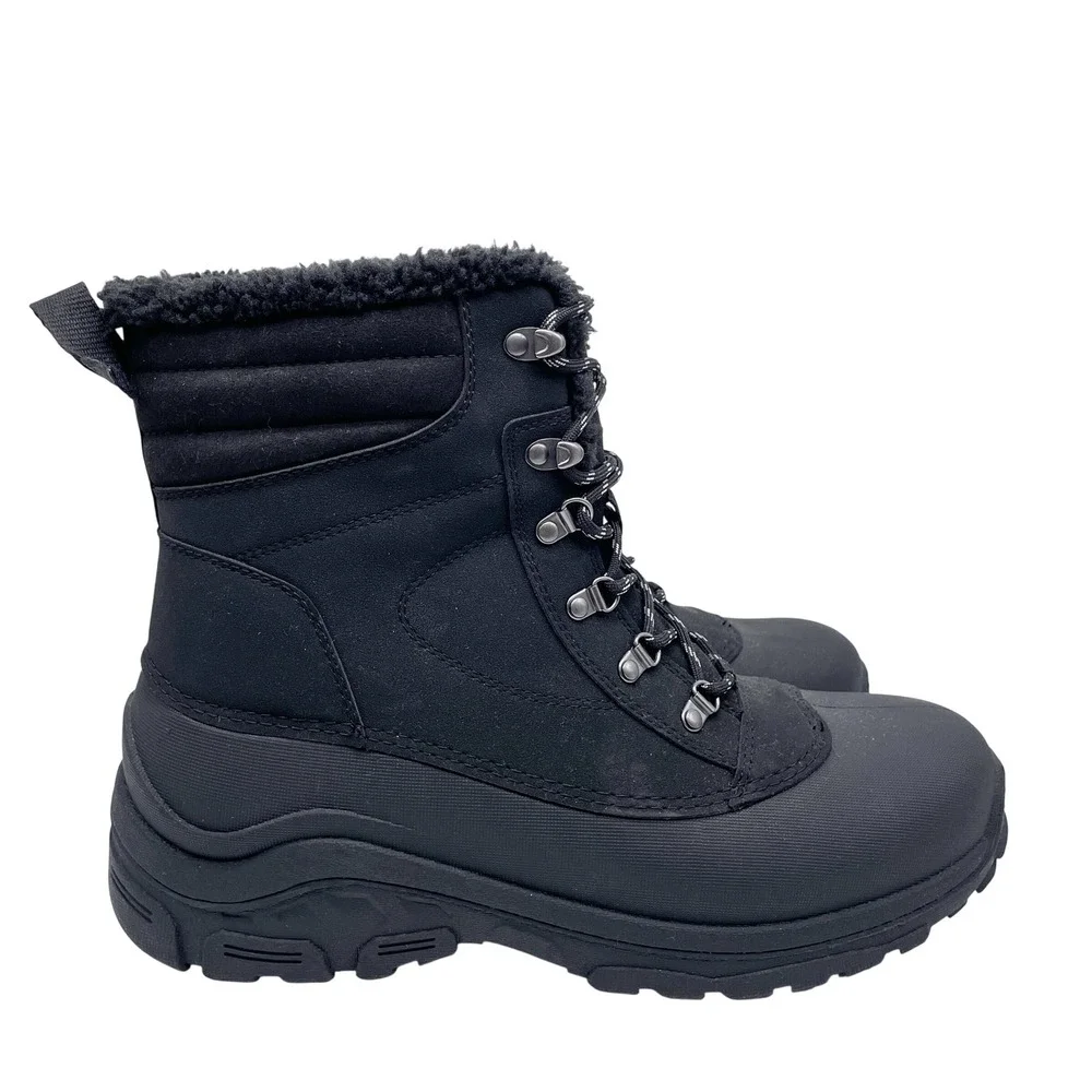 All in Motion Men's Black Faux Fur Lined Winter Snow Boots Size‎ 12